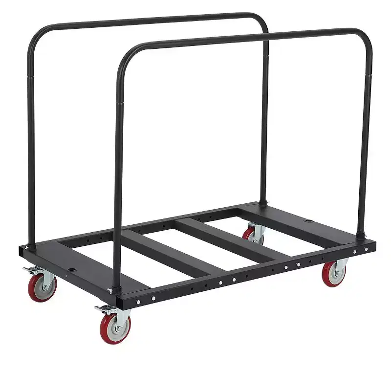 Folding Table Cart, 1800 lb Capacity Steel Cart with 5 Inch PU Swivel Wheels, Adjustable Drywall Cart with Locking System for Kitchen, Warehouse