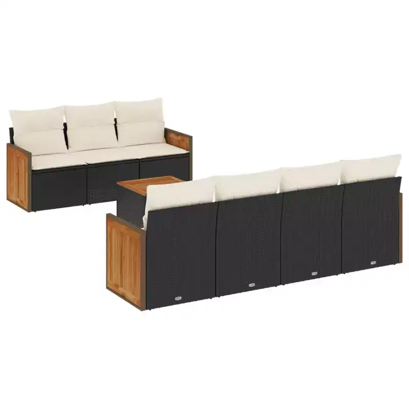 vidaXL Garden Sofa Set Black PE Rattan Large Adjustable Feet