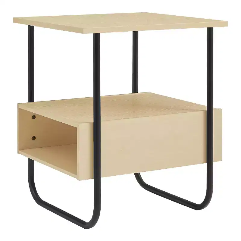 24/7 Shop At Home 19" Songcraft Contemporary End Table: Metal Frame, Open Shelf, Light Maple