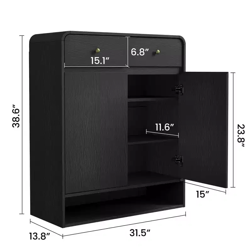 Modern Shoe Storage Cabinet, Wooden Entryway Shoe Organizer with 2 Drawers & Adjustable Shelves, Freestanding Shoe Rack for Living Room Bedroom