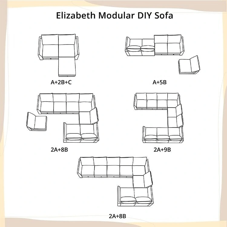 Modern DIY Convertible Modular Sectional Ultimate Sofa Collection - Optional Ottoman Middle and Armrest Modules