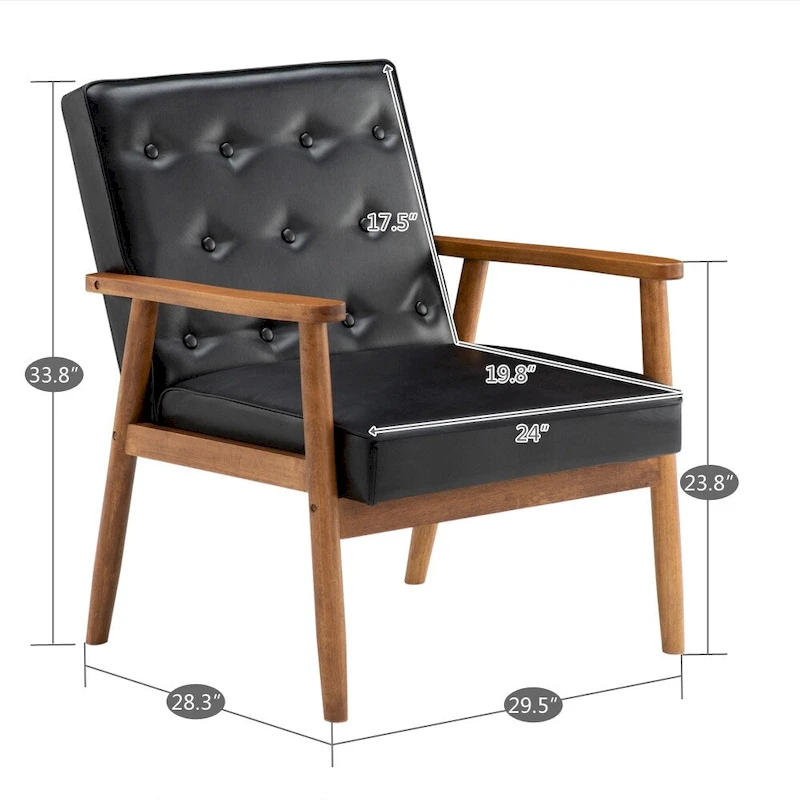 PU Leather Black/Brown Mid-century Accent Chair