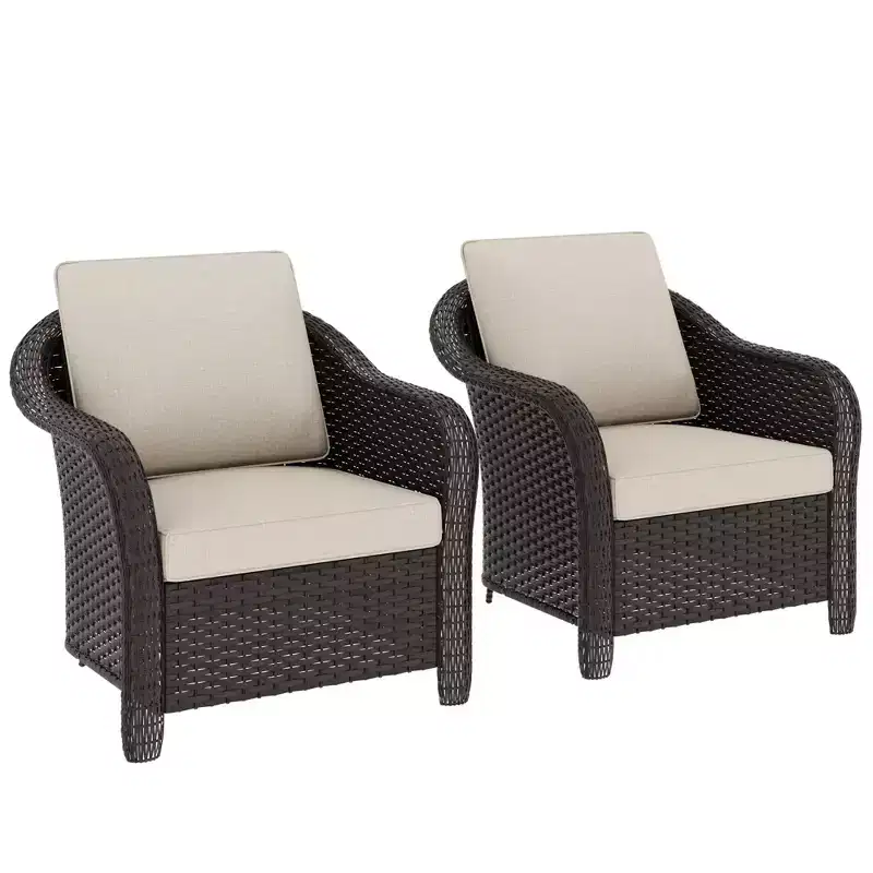 UPTIOT 2-person Outdoor Rattan Armchairs With Cushions