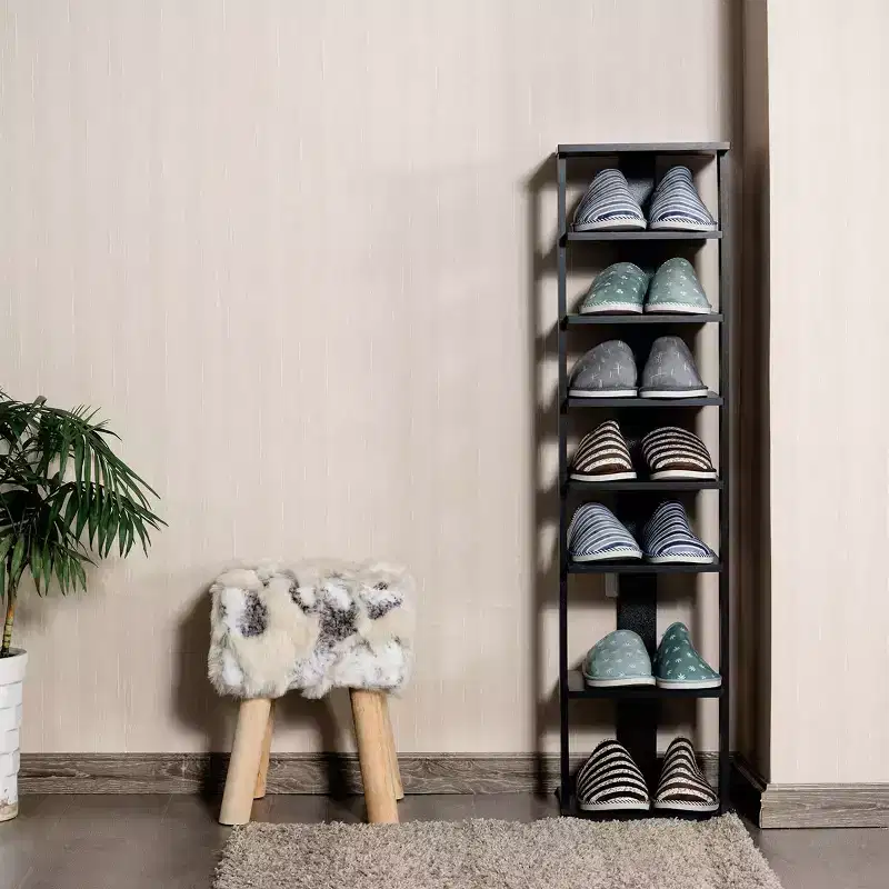 7-Tier Wooden Shoe Rack Organizer, White/Black