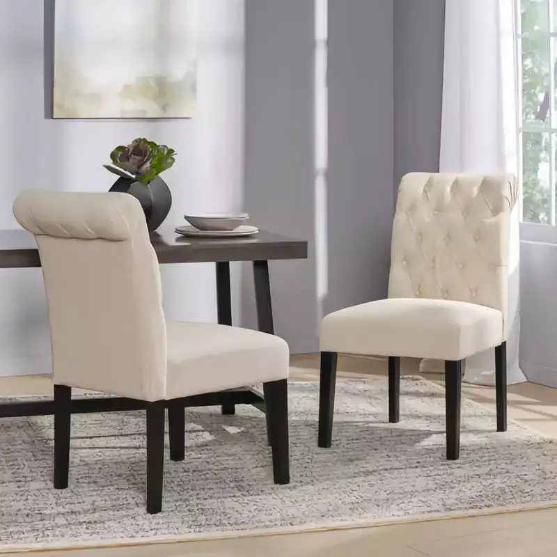Emerson Contemporary Tufted Rolltop Dining Chairs, Set of 2, Upholstered Kitchen Chairs