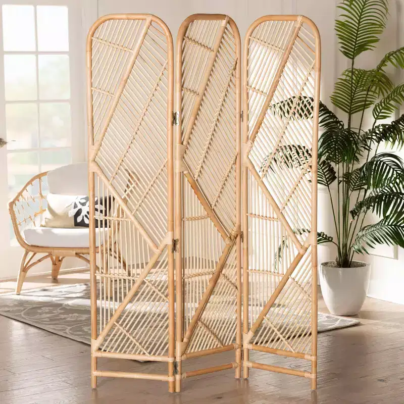 bali & pari Firenze Rattan Room Divider Natural Brown: Handcrafted, Trifold, Bohemian Design, No Assembly Required