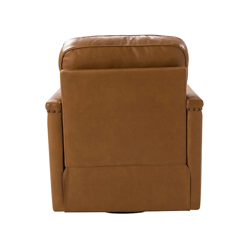 Rita Classic Genuine Leather Swivel Armchair With Nailhead Trims By HULALA HOME