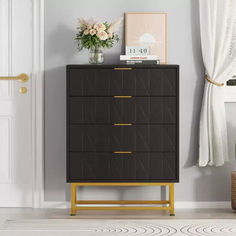 4-Drawer Dresser w/Metal Legs - Modern Storage Chest for Bedroom, Living Room & Entryway Organization