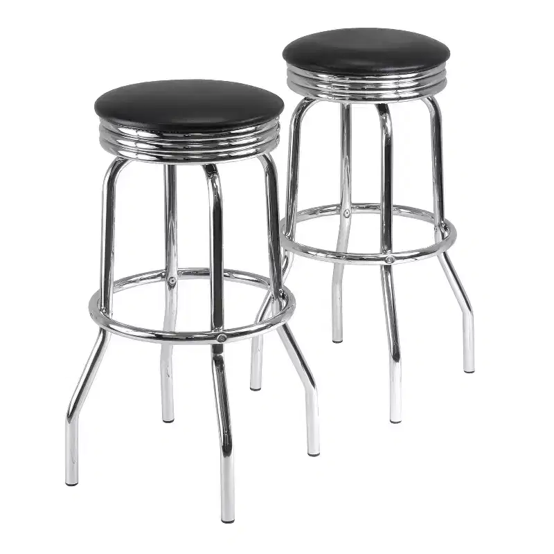 2pc Summit Swivel Stools Metal with Faux Leather Barstools Black - Winsome: Fixed Height, Round Seat, Retro Style