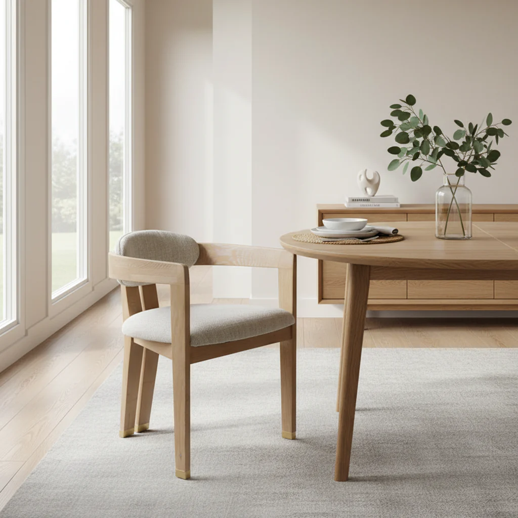 Modern Off-White Fabric & White Wash Oak Dining Chair
