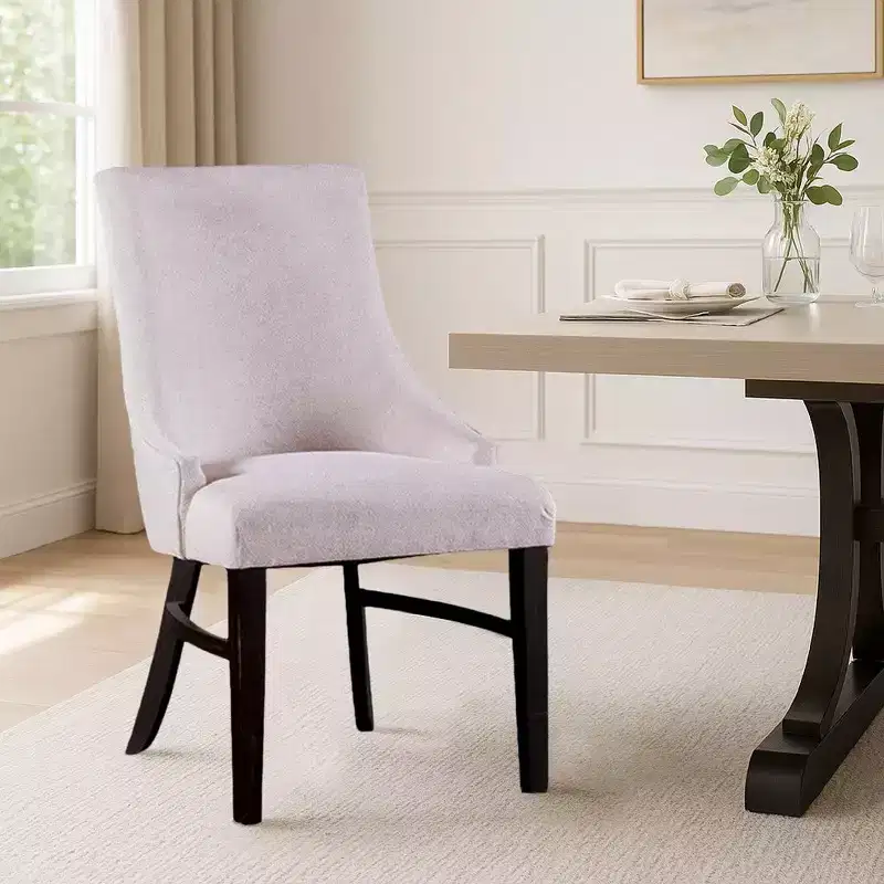 Royal Hampton Dining Armchair Set of 2 with Wingbacks, Padded, Black Wood, Beige