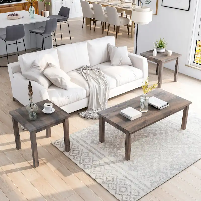 Transitional Natural Tone 48-inch Wood 3-Piece Coffee Table and Side Tables Set