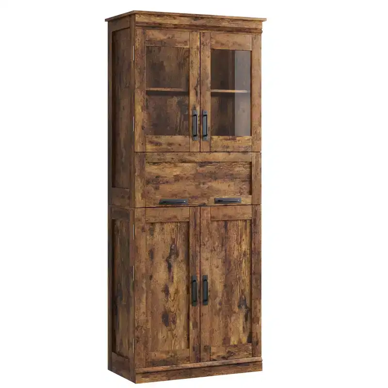 GustoWave 66.9Storage Cabinet with Doors and Shelves, Tall Bathroom Cabinet with Drawer, Freestanding Floor Pantry Cabinet