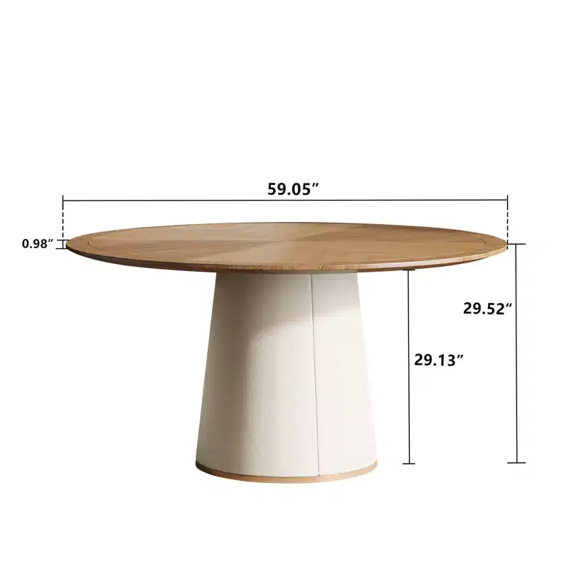 Gaoyangjiaju 59.05 Inch Round Dining Table for Dining Room with Parquet Top and Leather-Upholstered Base