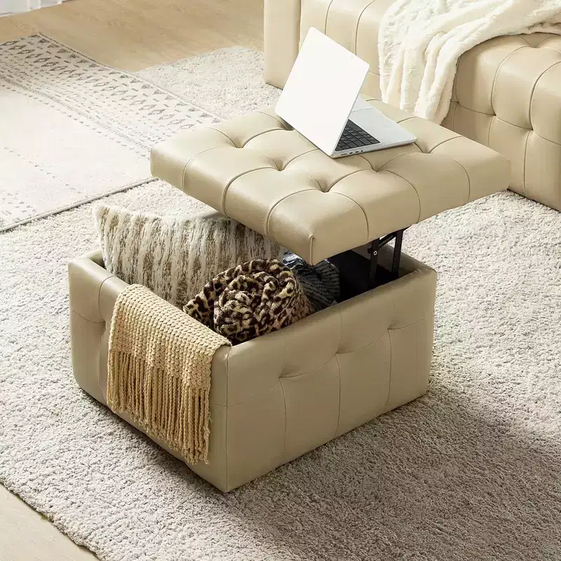 Vicenta 24 Wide Genuine Leather Tufted Square Standard Ottoman with Storage|ART OF LIVING DESIGNS