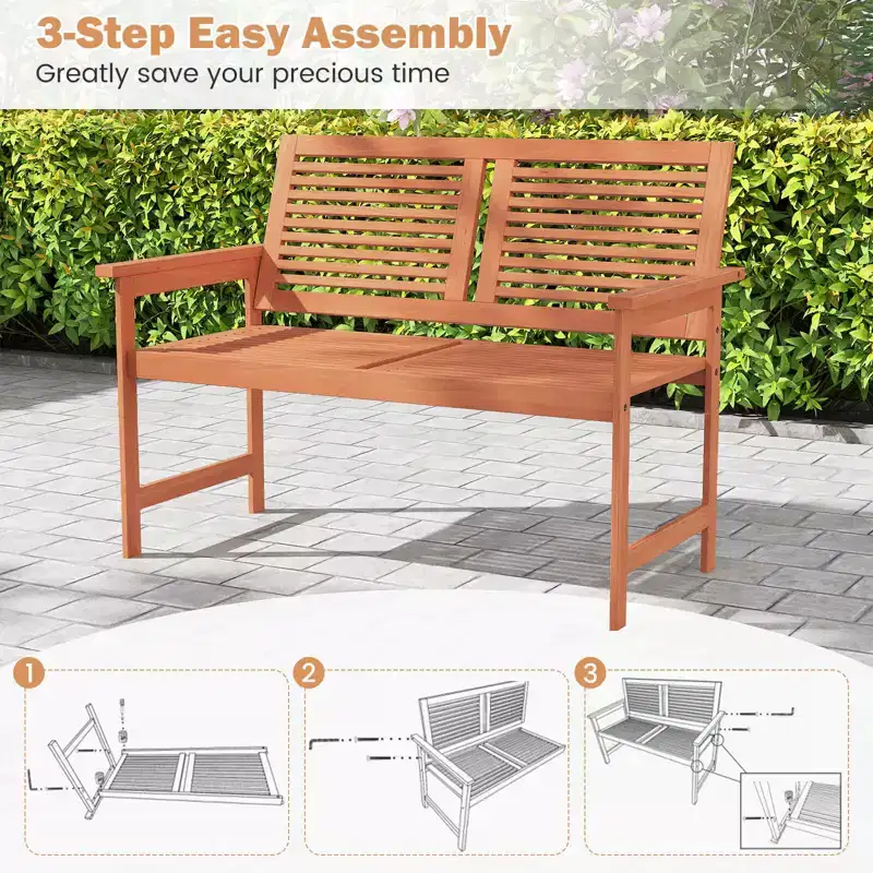 Costway 2-Person Patio Bench with Slatted Backrest and Seat Garden Loveseat Chair Furniture