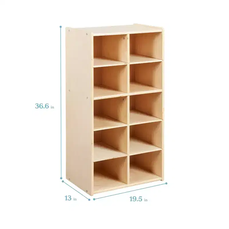 10-Cubby Tray Cabinet with 10 Scoop Front Storage Bins, 5x2, Kids Furniture