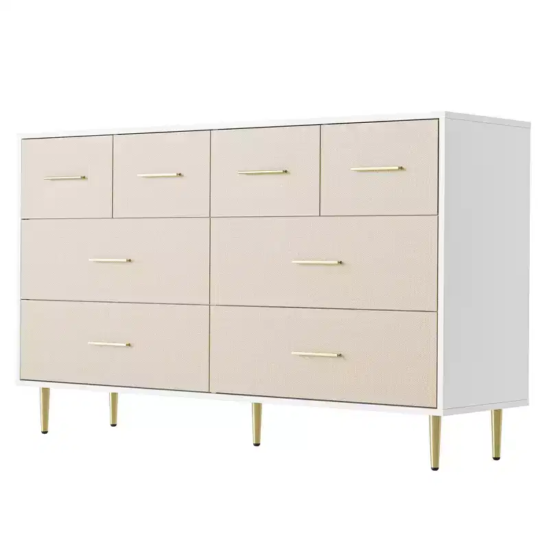 Modern White Nightstand for Bedroom, 8 Drawer Dresser, Small Bedside Table Night Stand, Wooden Nightstand with Drawers for Bedroom, Living Room
