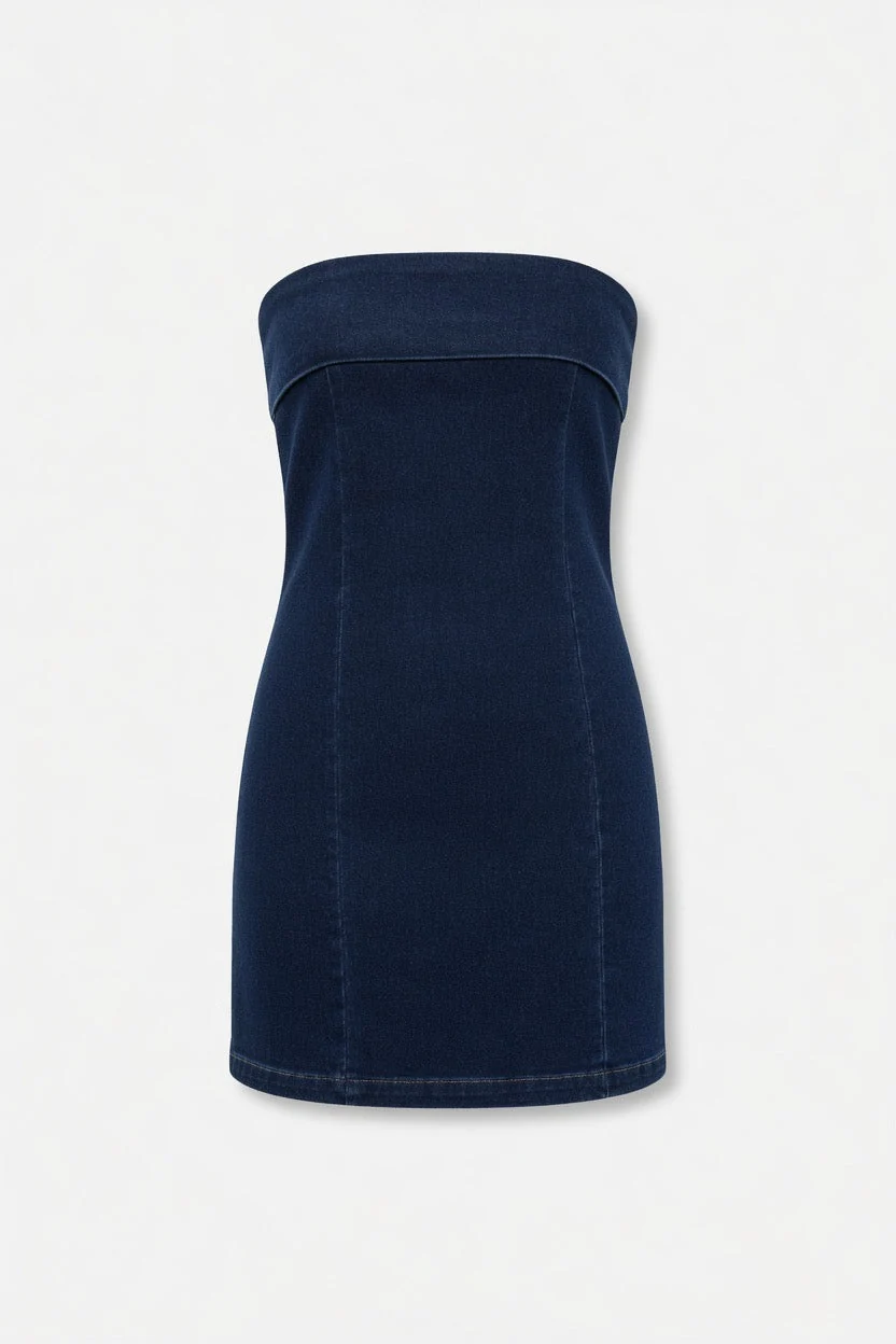 Strapless Denim A-Line Mini Dress