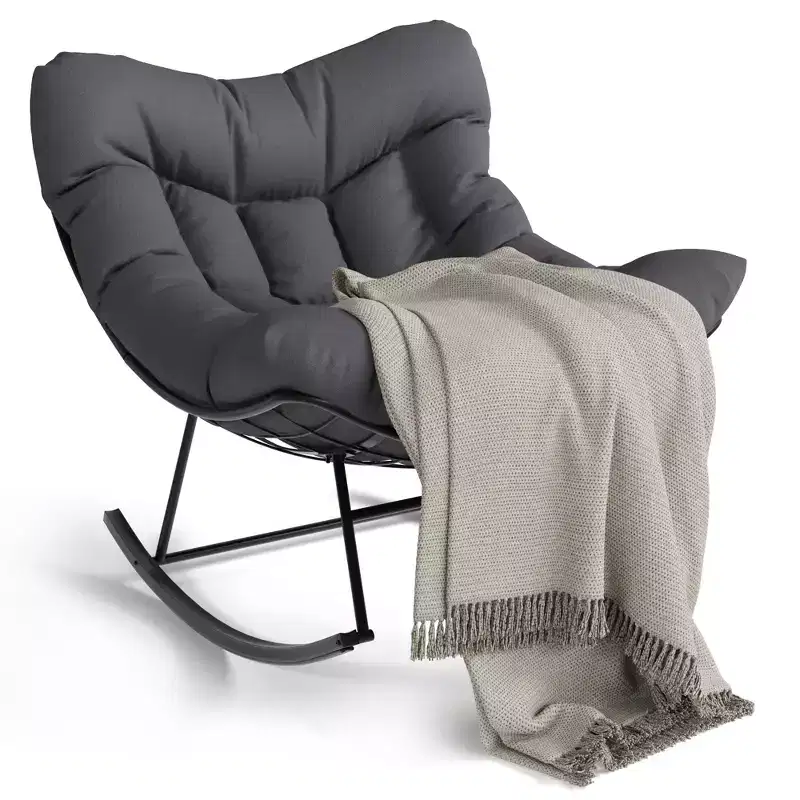 Oversized Rocking Patio Egg Chair, Handwoven Rattan, Sturdy Metal Frame, for Balcony, Backyard & Porch