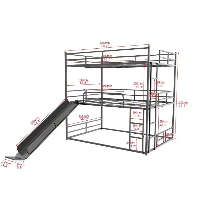 Luxystar Full Size Metal Loft Bed with Slide and Ladder for Kids' Room, Black