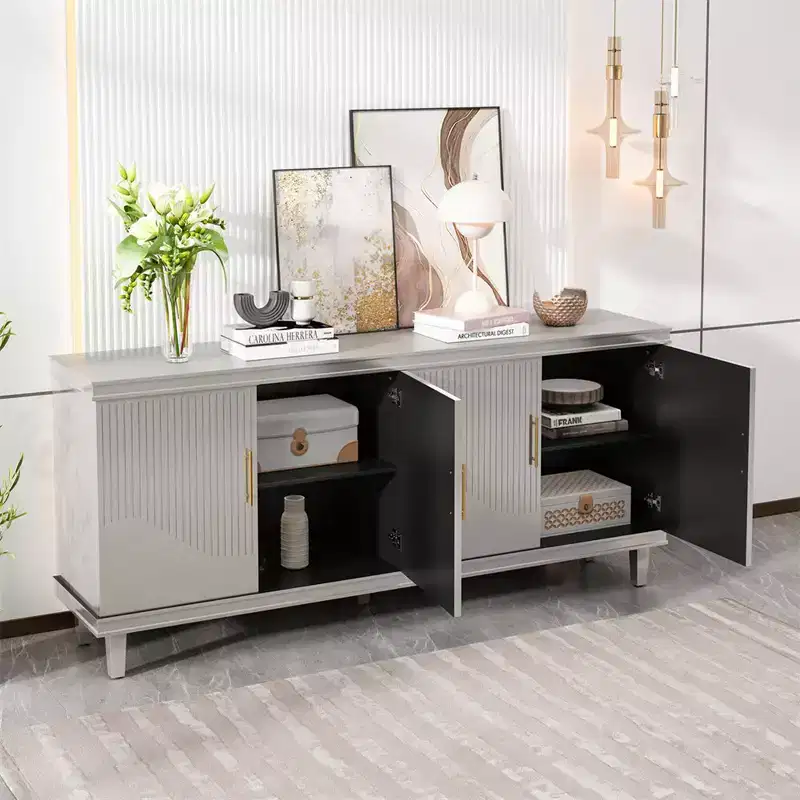 70.07''Large Size 4-Door Cabinet, Sideboard Buffet Cabinet with Storage, Same as Living Room, Kitchen, Bedroom, Hallway (Champagne)