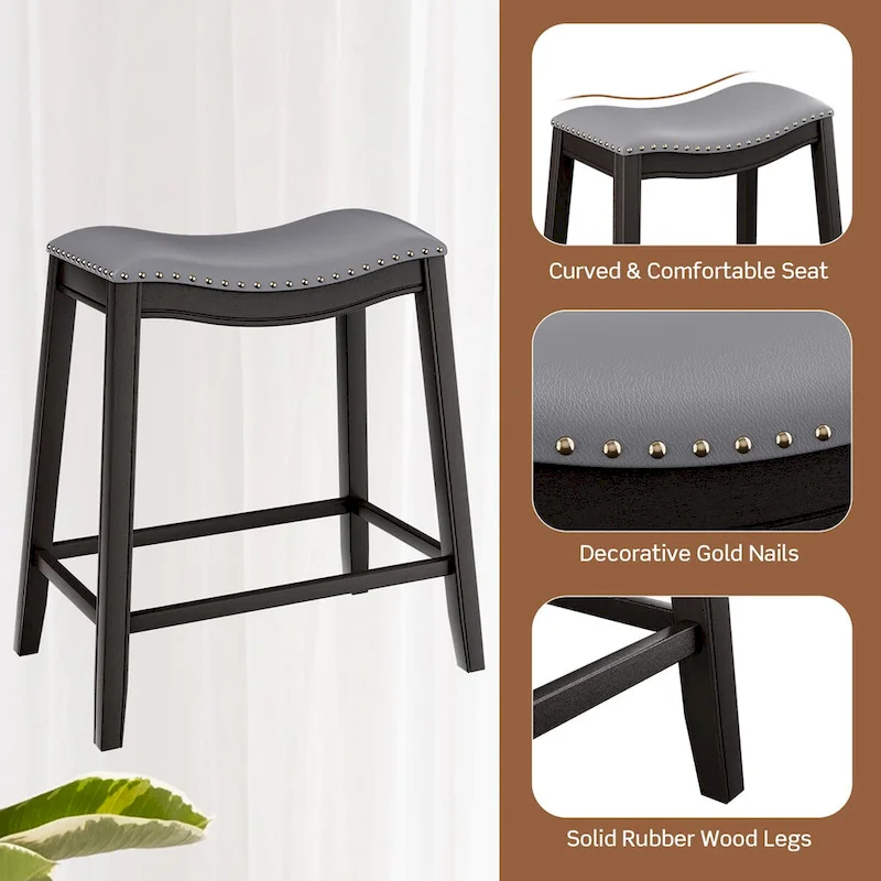 Costway 5PCS Bar Table Set Counter Height Table & Upholstered Saddle