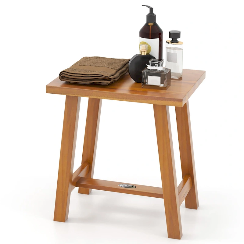 Gymax Teak Shower Bench Bathroom Shower Stool for Shaving Legs & Spa