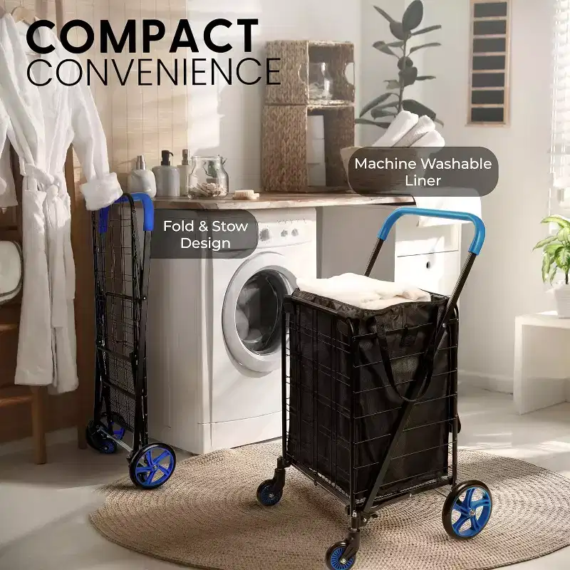 Small Foldable Shopping Cart with Removable Liner - Blue