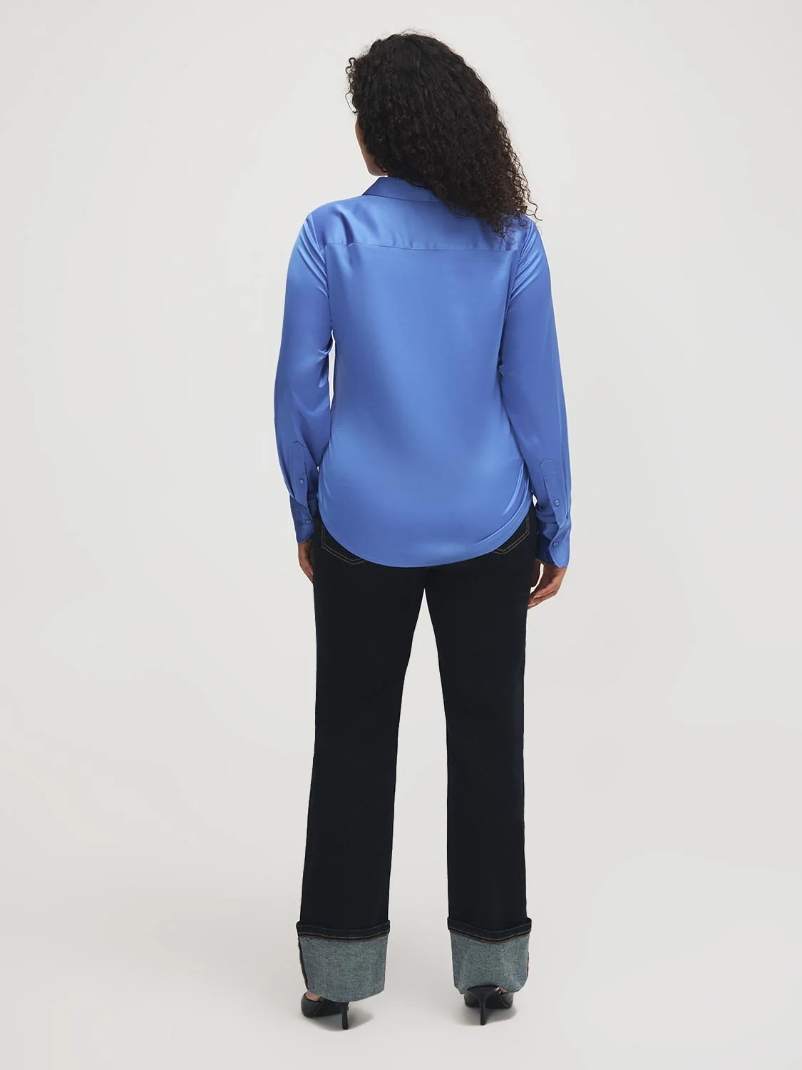 Johnny Collar Satin-Like Blouse