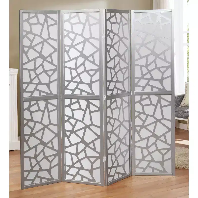 4 Panel Screen Room Divider, Silver