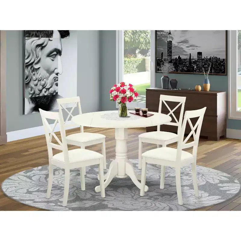 HomeStock Dublin 5 Piece Linen White Round Dining Set