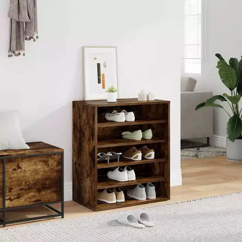 Smoked Oak Shoe Cabinet, Brown, Freestanding, 1-Door, Holds 10 Pairs