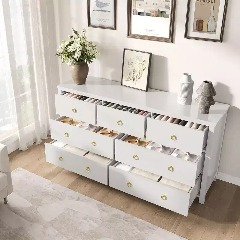 7 Drawer Dresser for Bedroom, 54 Wide Chest of Drawers with Clothes Storage Cabinet, White