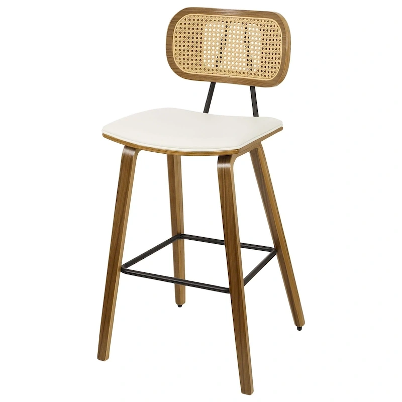 26-inch Wood Counter Height Bar Stools with Rattan Back