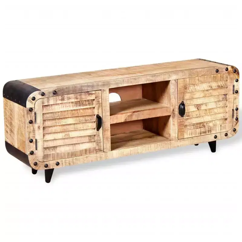 Handmade TV Stand in Rough Mango Wood, 47.2x11.8x19.7, Featuring Ample Storage & Distinctive Wood Pattern, Ideal for Various Spaces