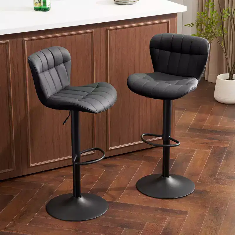 Swivel Barstools with Back, Set of 2, Faux Leather Upholstered Height-Adjustable for Kitchen Island