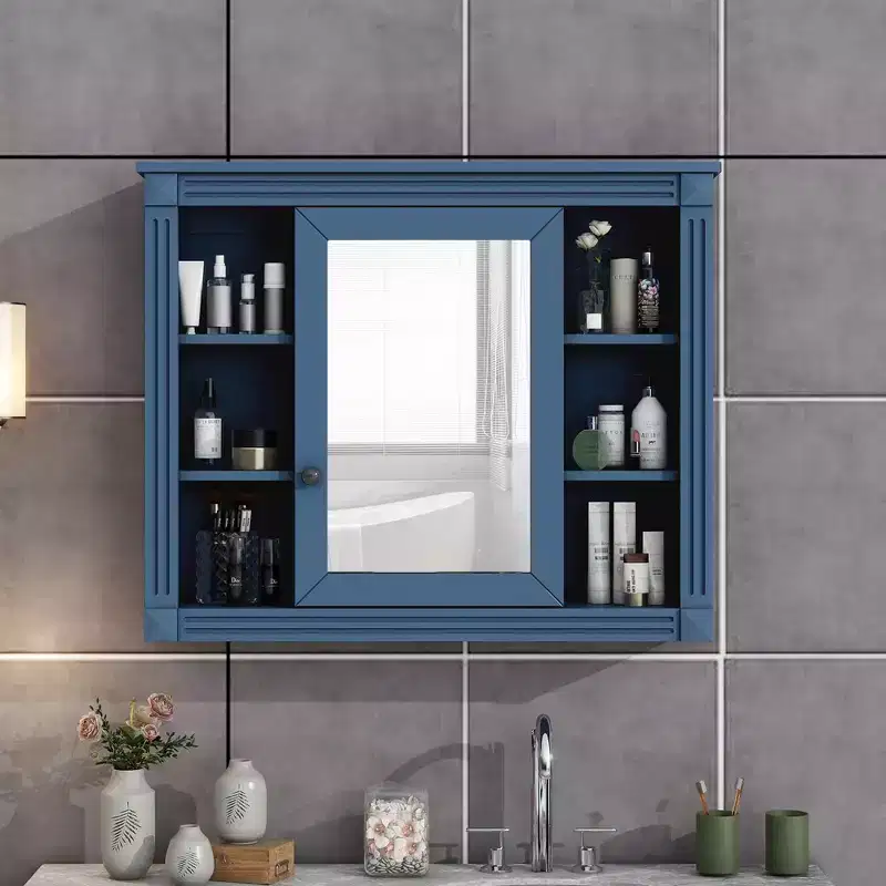 Bathroom Medicine Cabinet with Mirror Door, Wall Mounted Bathroom Storage Cabinet, Bathroom Wall Cabinet with 6 Open Shelves for Bathroom