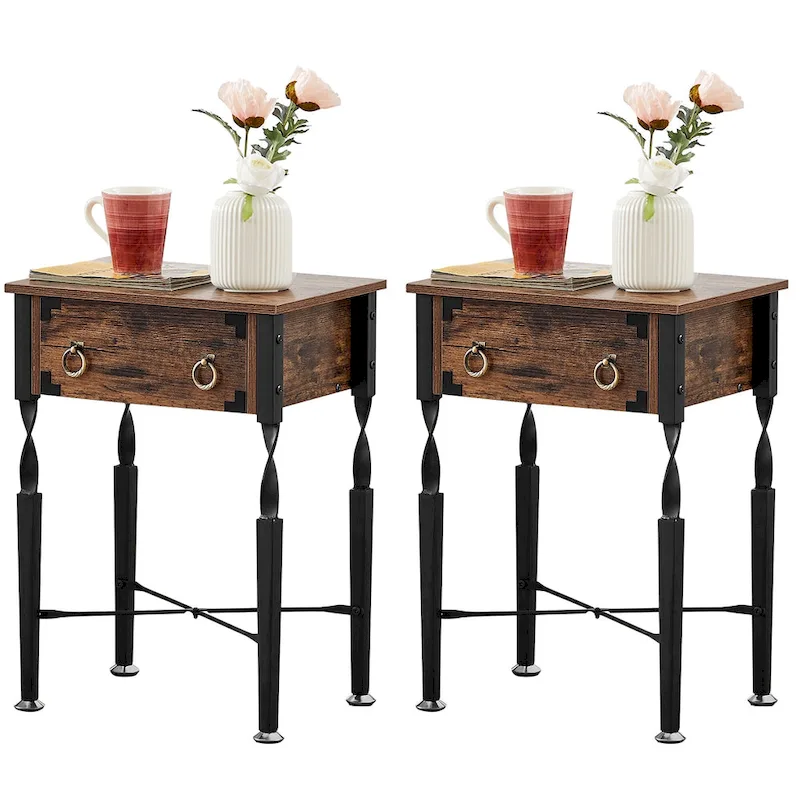 Set of 3 Coffee Table Sets with Coffee Table + 2 End Tables, X-Shaped Design, Rustic Brown