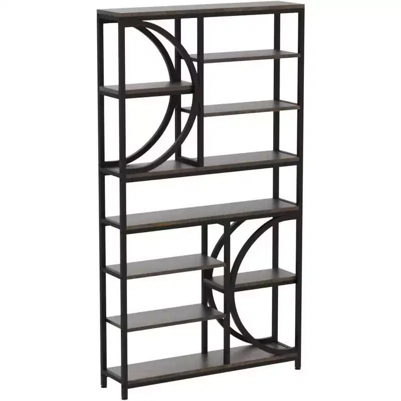 Lantine 77-Inch Bookshelf, Industrial 8-Tier Etagere Bookcase with Metal Frame, Tall Open Display Shelves for Home Office, Brown/Black