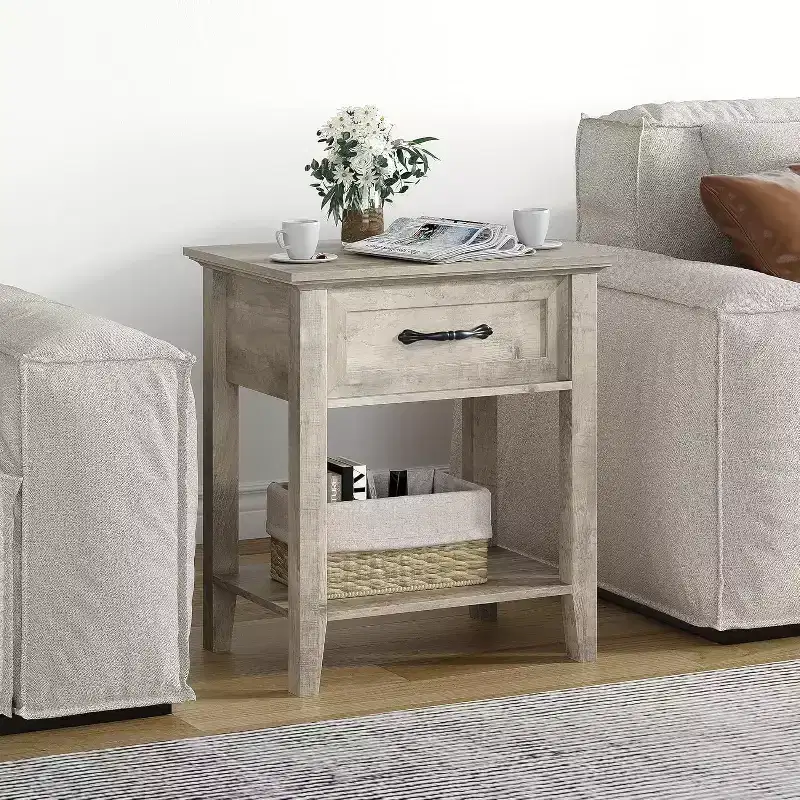 GustoWave 2-Tier Nightstand Set of 2, Nightstand with Storage Drawer, Modern Bedside End Tables for Small Spaces, Multi-Functional Side Table