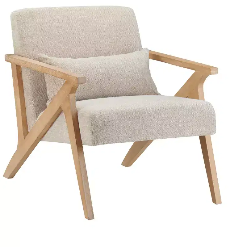 White Upholstered Accent Arm Chair with Wooden Frame