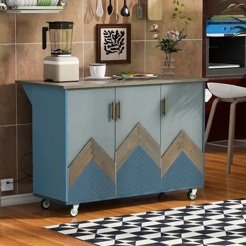 Retro 47D Kitchen Island on Wheels with Drop Leaf,Internal Storage Rack