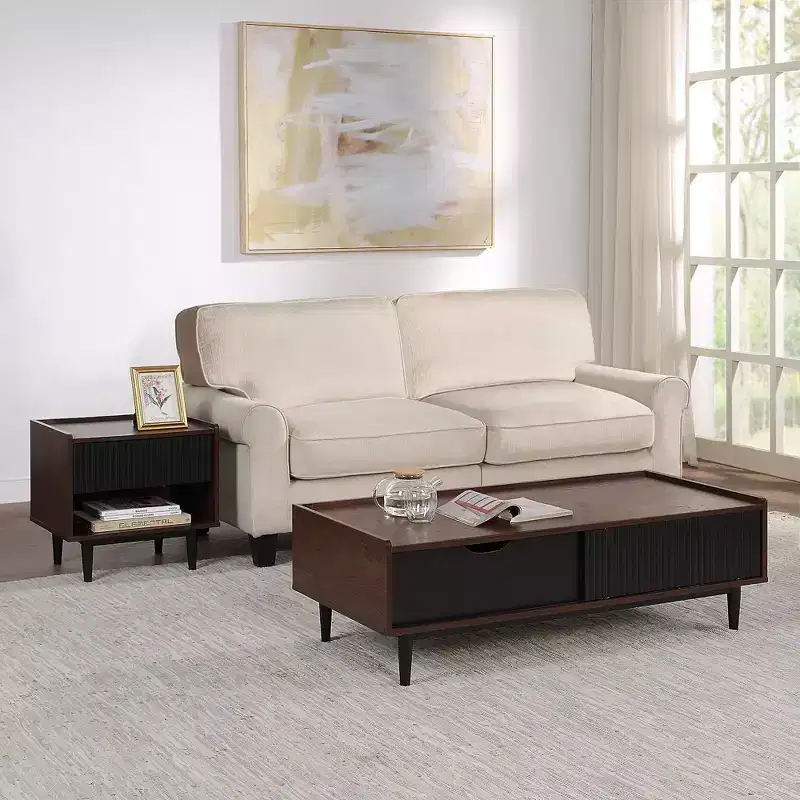 Duane Modern Ribbed End Table and Coffee Table Set - Manhattan Comfort