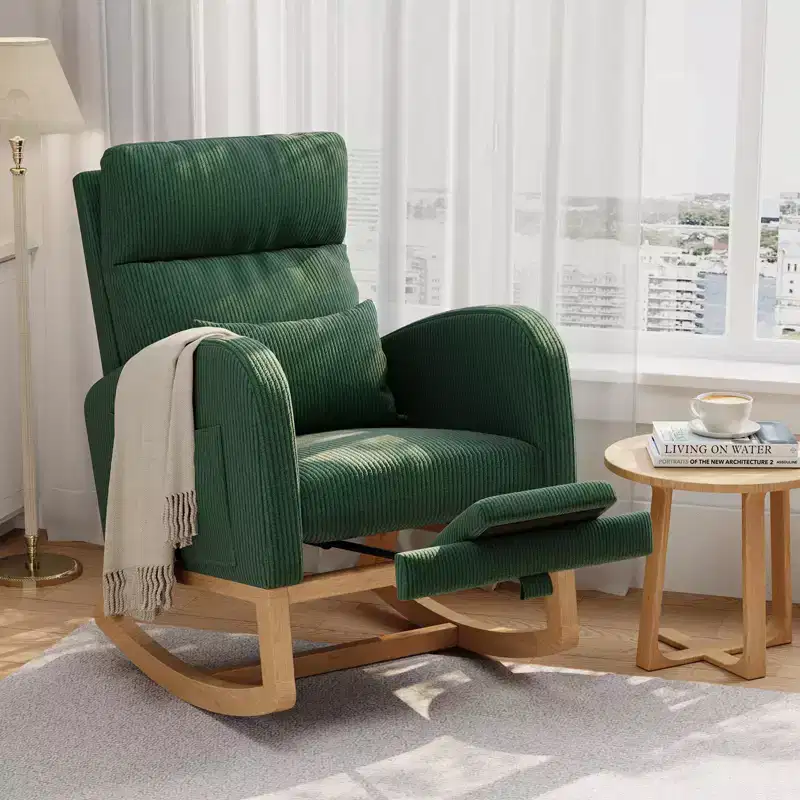 Nursery Rocking Chair, Modern Upholstered Glider Chair with Pillow, Rocker Chair for Living Room Bedroom