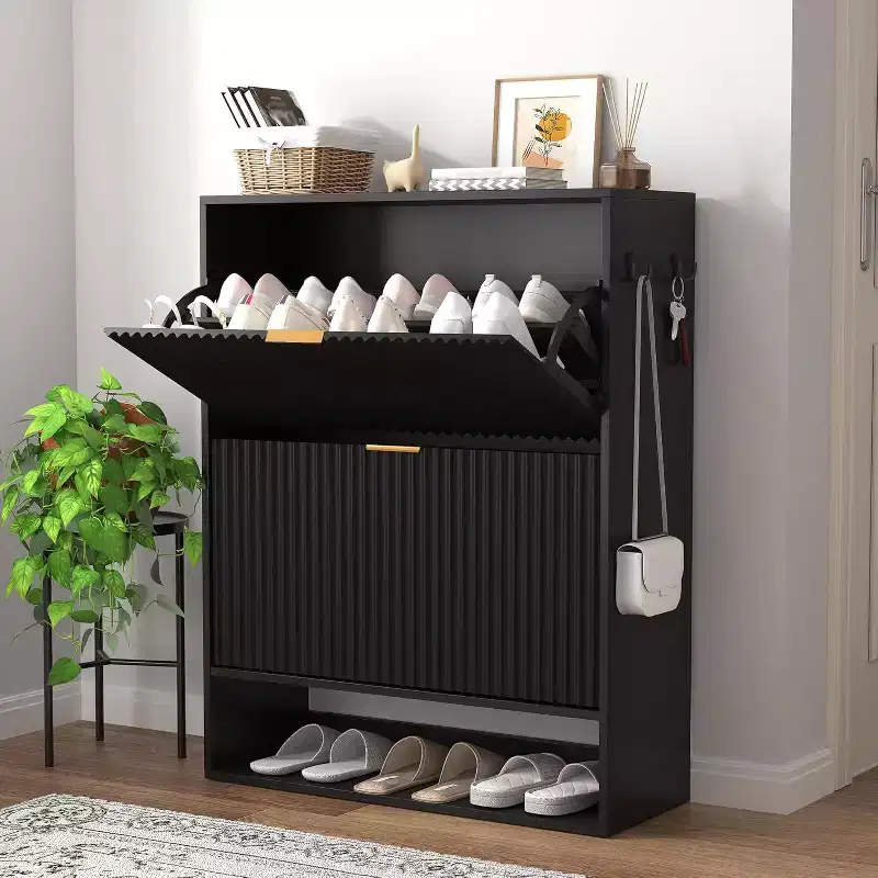 31.5 Wide Shoe Cabinet with 2 Flip Drawers, Slim Hidden Shoe Storage Cabinet and Shoe Organizer Cabinet, Perfect for Living room, Hallway, Foyer