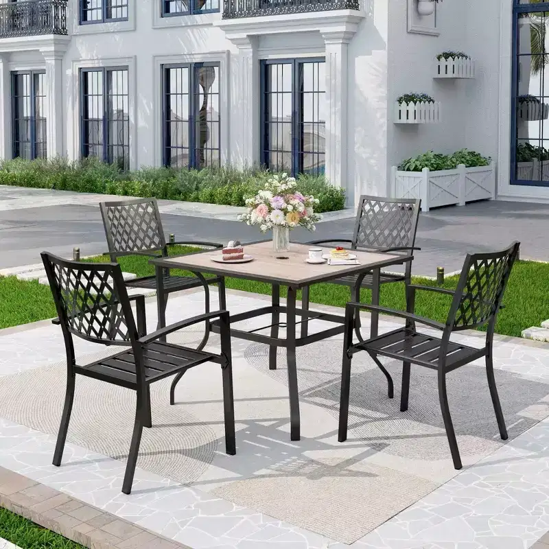 5pc Patio Set with Faux Wood Table & Metal Chairs - Captiva Designs