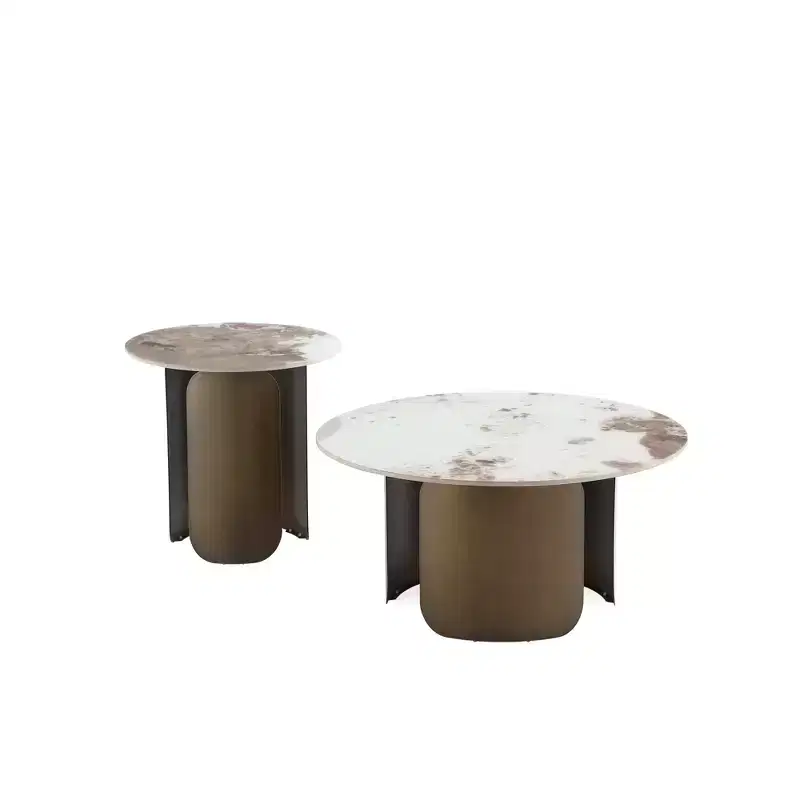 Manhattan Comfort Monica 2pc Coffee Table and End Table Set Gold