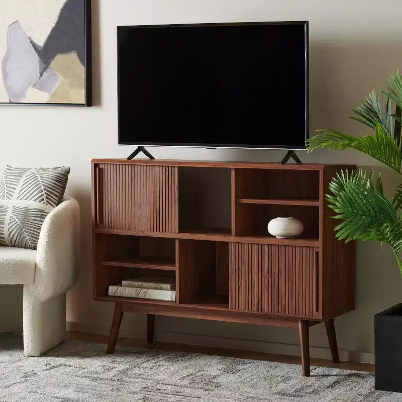 Sliding Door Media Stand - Walnut Finish