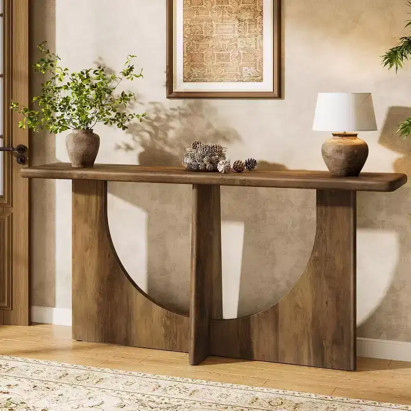 71-Inch Long Console Table, Farmhouse Entryway Table with Sturdy Geometric Frame, Sofa Table Behind The Couch for Living Room, Rustic Brown